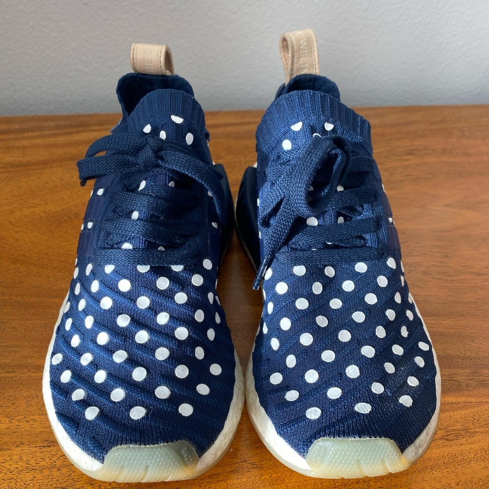 Adidas NMD R2 Ronin Polka Dot Blue White Sneakers 6 7 - Picture 2 of 5